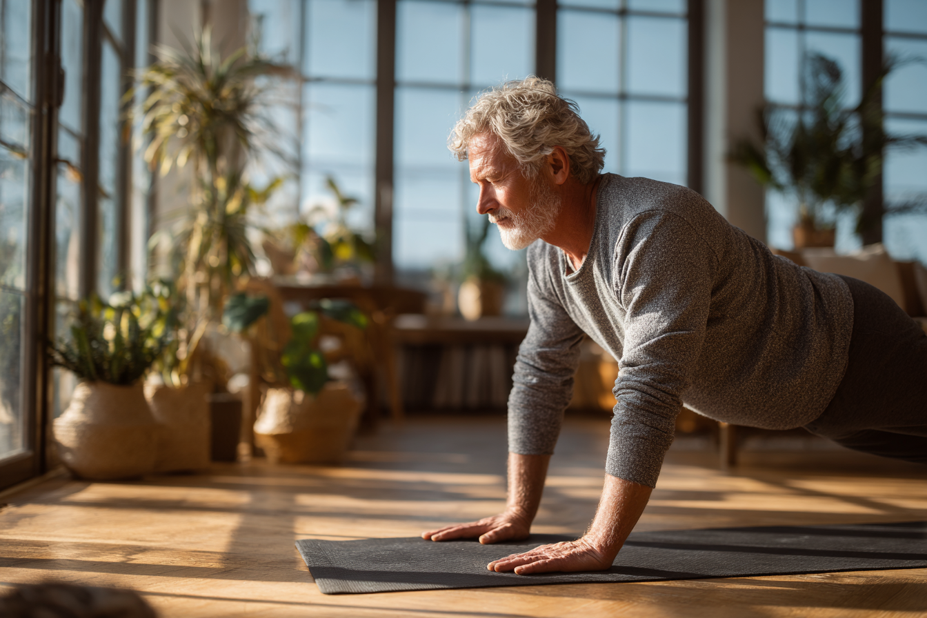 Tinch muhitda yoga qilayotgan kishi